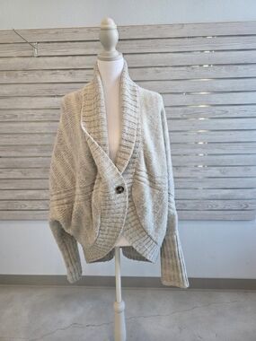 Prana Cream Shawl-Collar Cardigan with Single Button